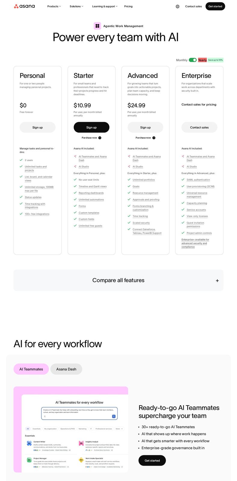Asana's pricing page as it appeared on 2026-10-03