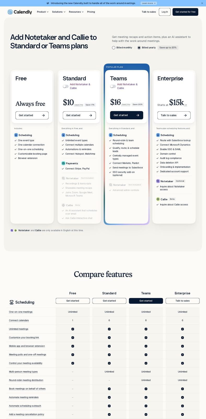 Calendly's pricing page as it appeared on 2026-10-04