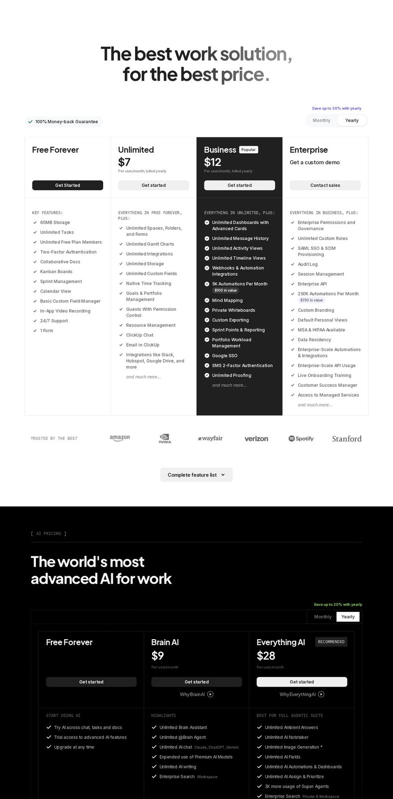 ClickUp's pricing page as it appeared on 2026-10-03