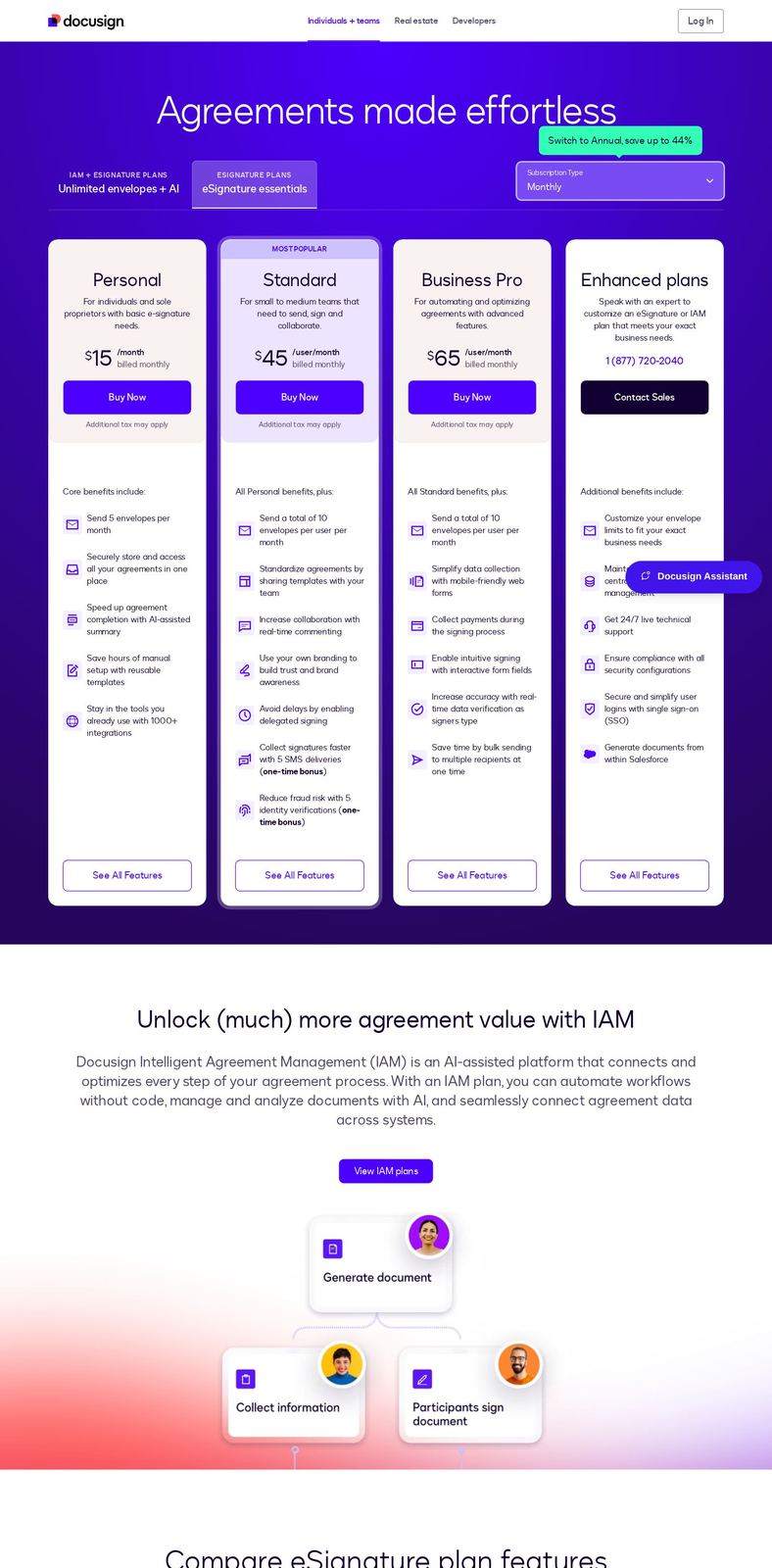 Docusign's pricing page as it appeared on 2026-10-01