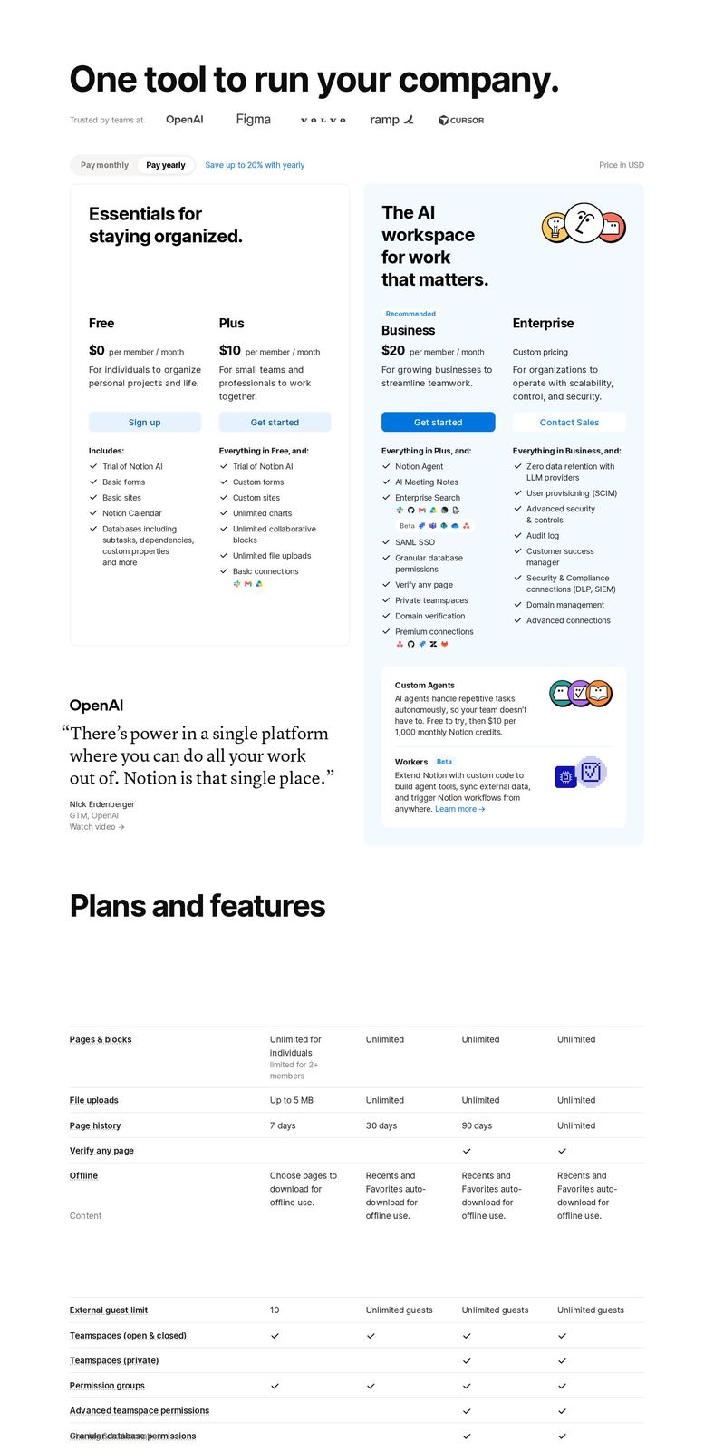 Notion's pricing page as it appeared on 2026-10-02