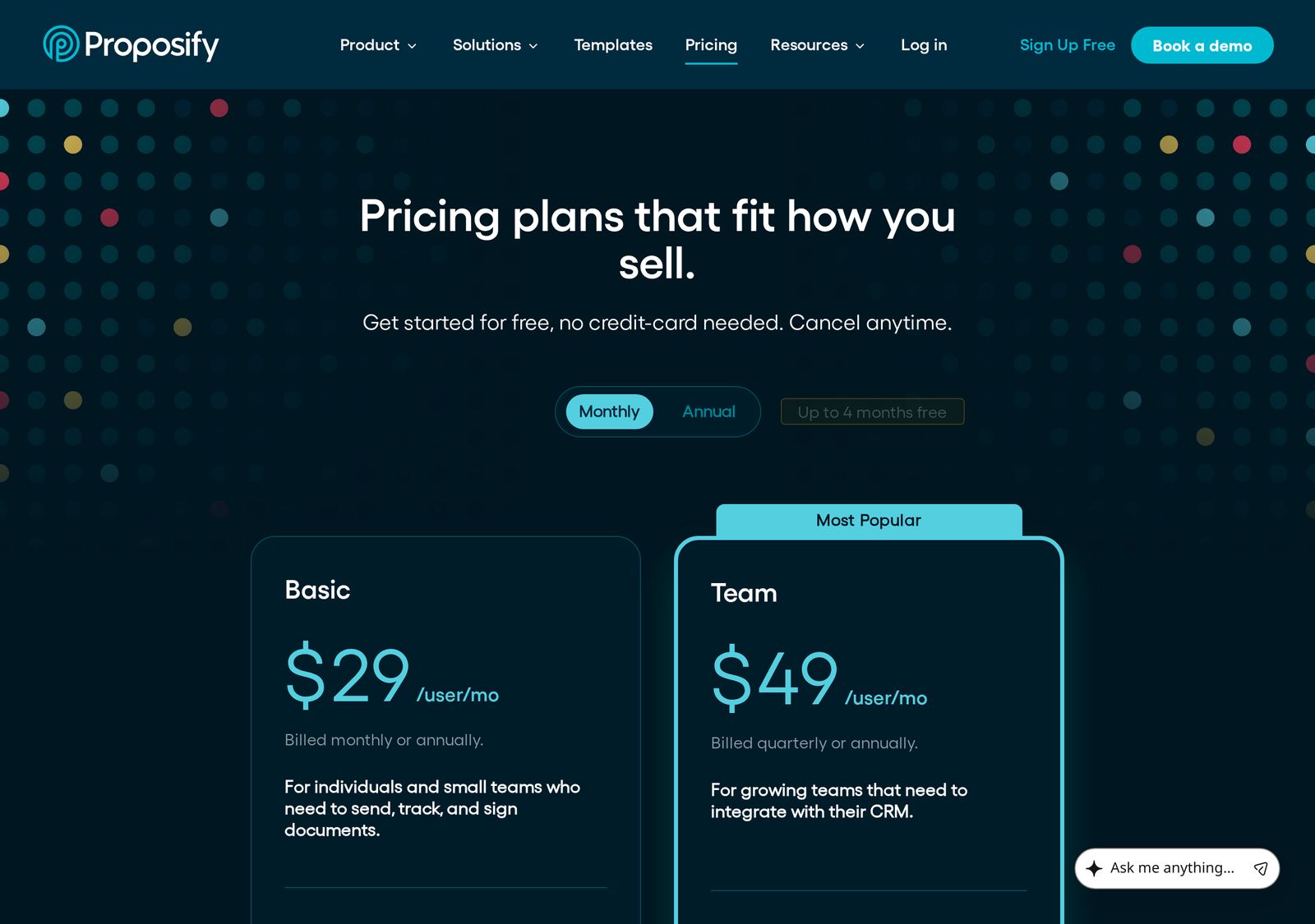 Proposify's pricing page as it appeared on 2026-10-01