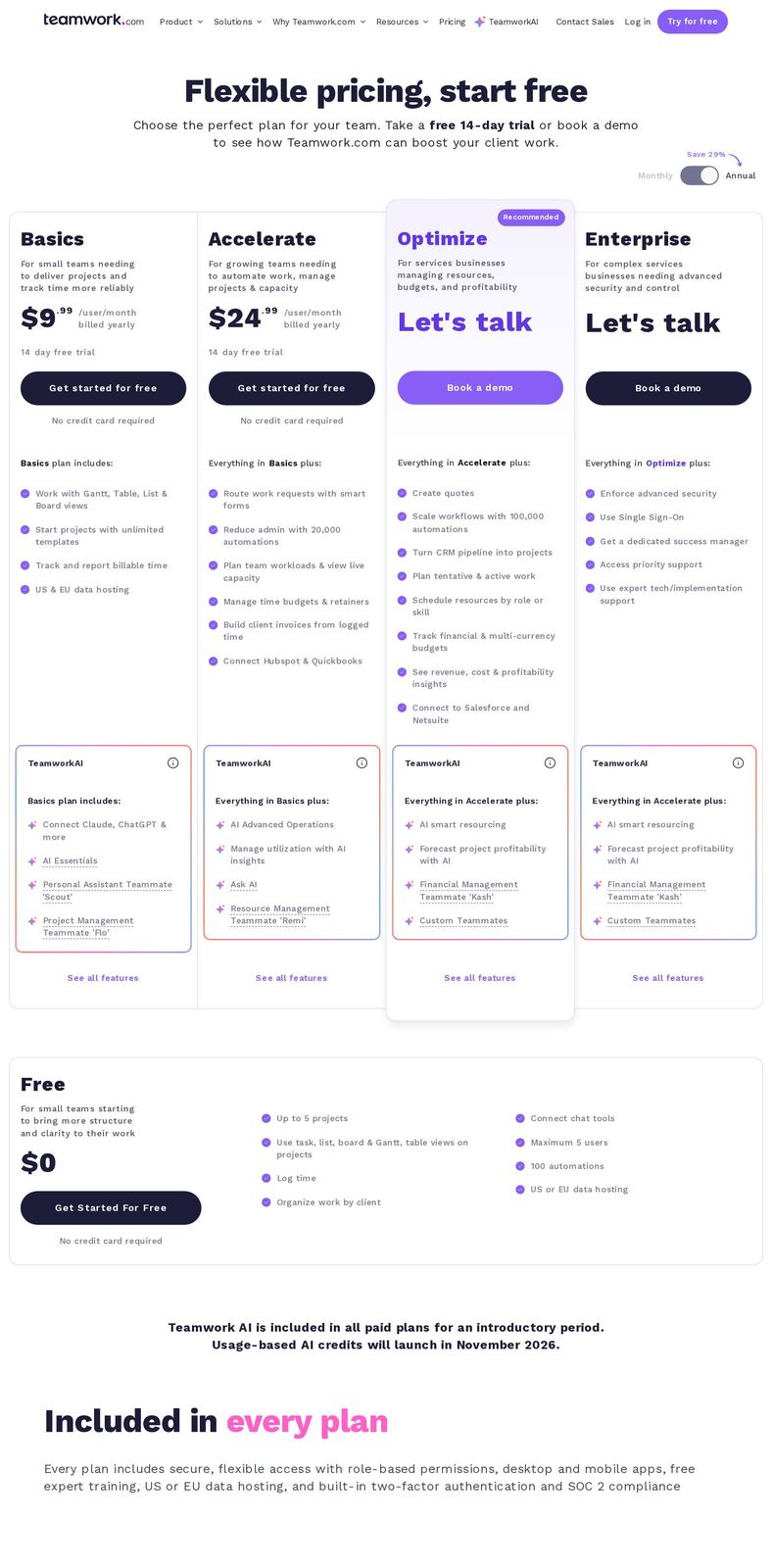 Teamwork.com's pricing page as it appeared on 2026-10-08