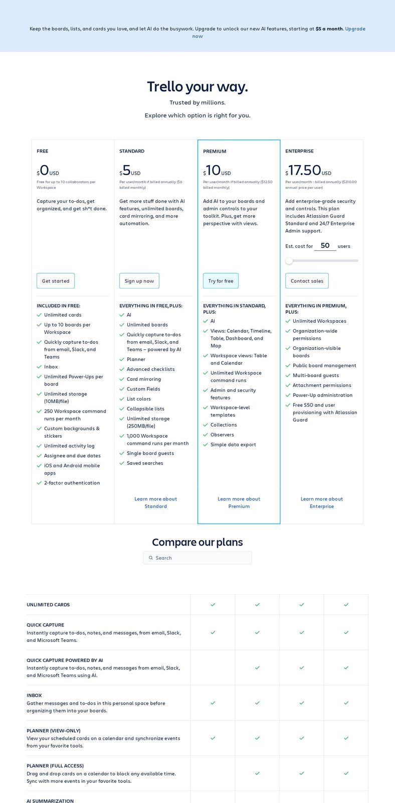 Trello's pricing page as it appeared on 2026-10-03