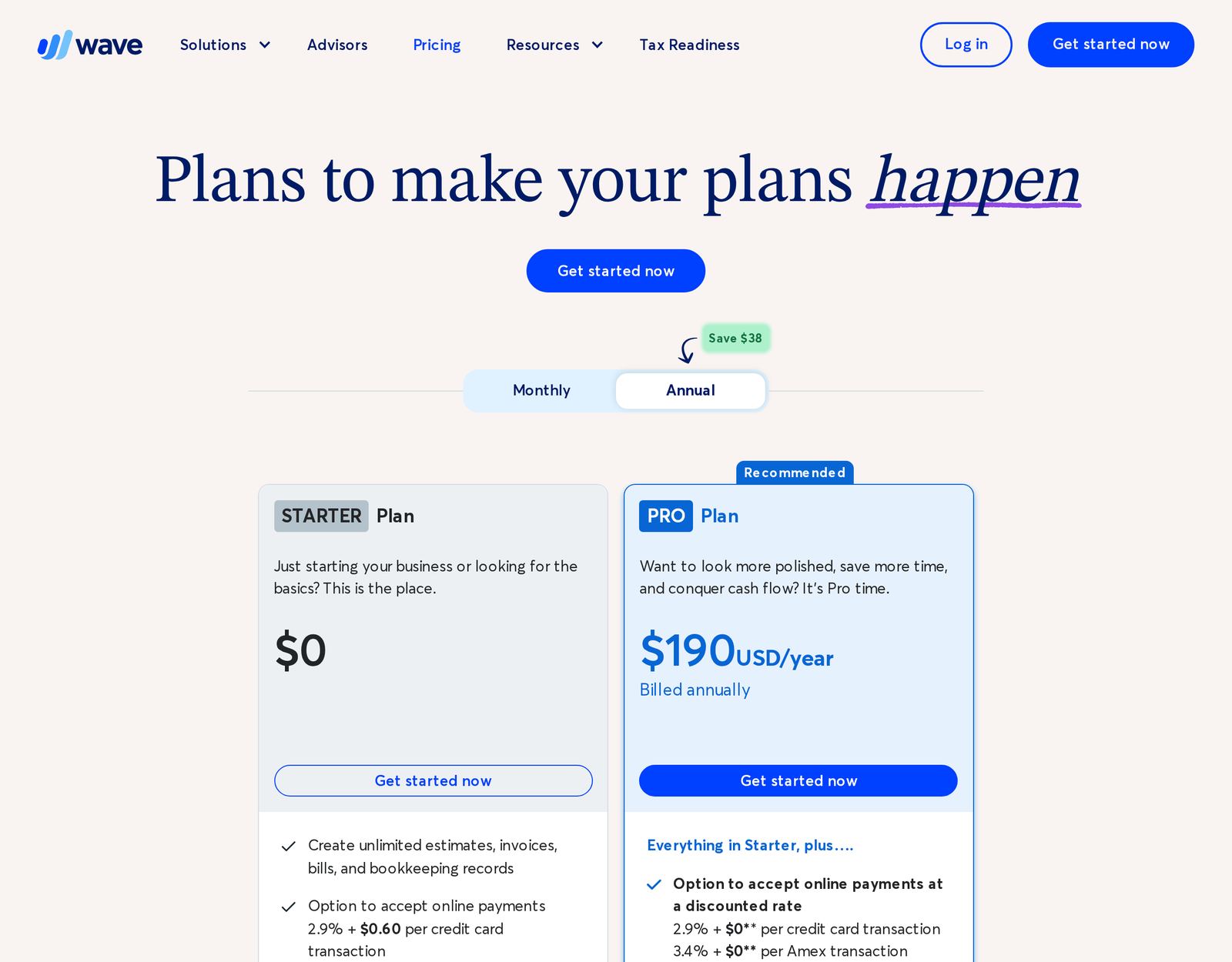 Wave's pricing page as it appeared on 2026-10-01